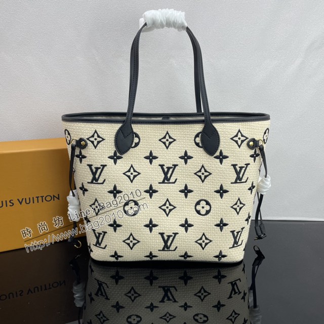 Lv路易威登2023專櫃新款Neverfull中號手袋 LV拉菲草棉布手提肩背包 M22838 M22839 ydh5085